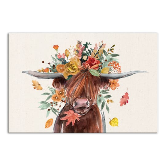 Autumn Cow Canvas Wall Art